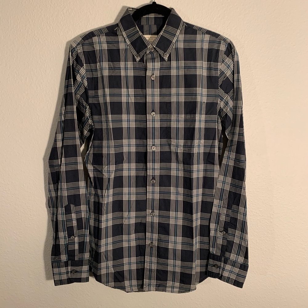 Club Monaco Men XS Blue/White Plaid Button Down